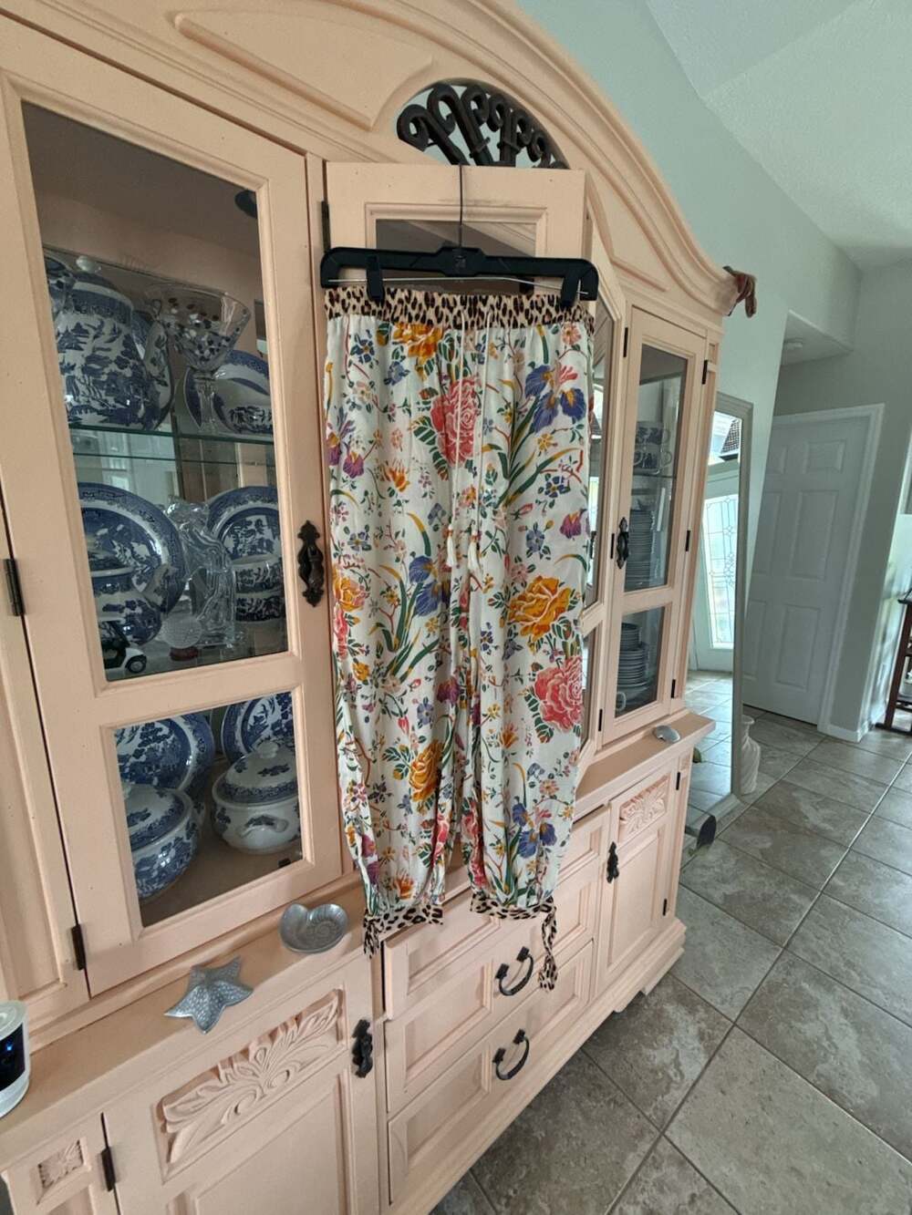 Anthropologie Floral Print Lounge Pants with Leopard Print Waistband and Cuffs